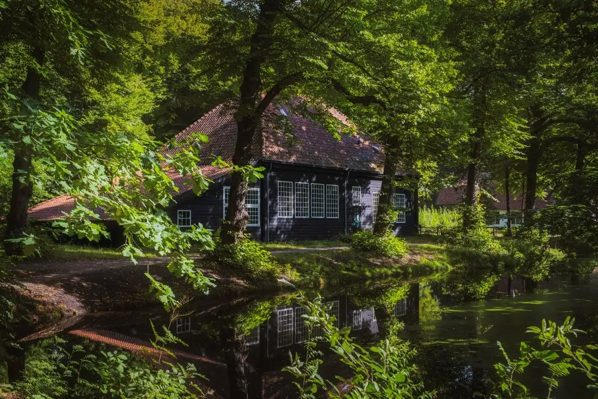Filmtheater Cinebergen buitenaanzicht met sloot en bomen